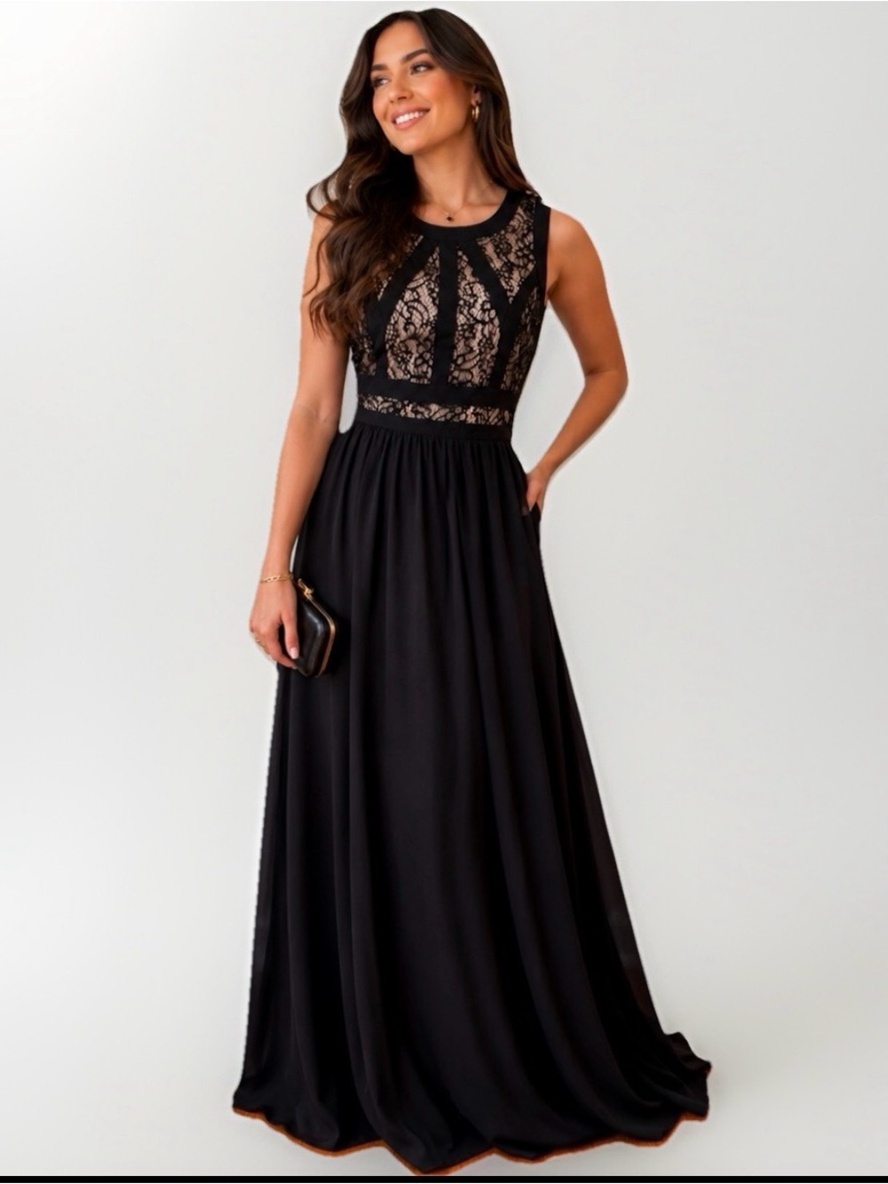 Gianni Bini Black Lace Maxi Dress Size 2 Formal Wedding Guest Evening Gown